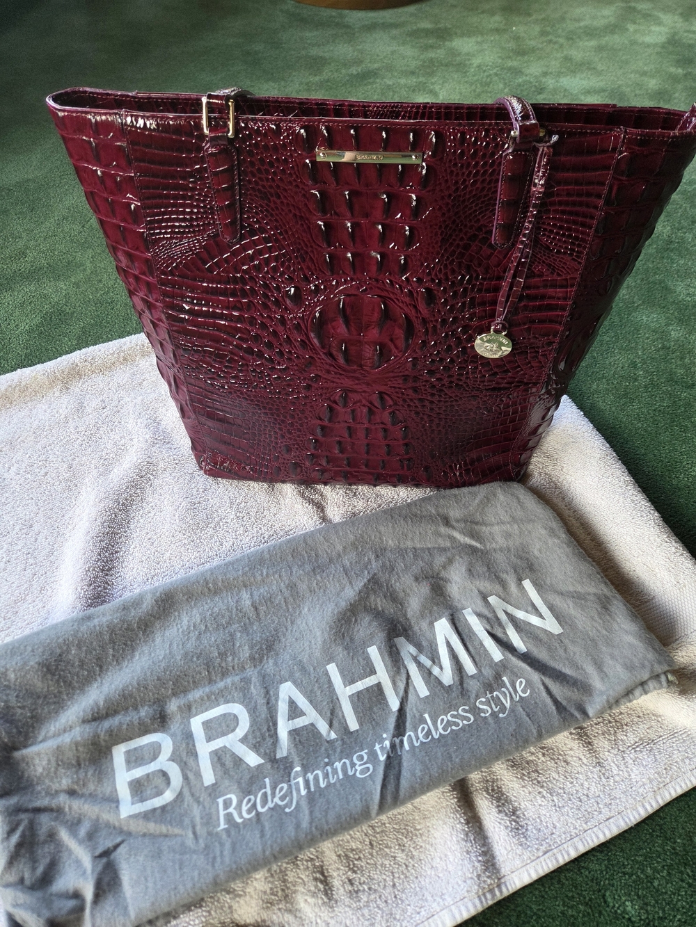 Brahmin Burgundy Croc-Embossed Leather Tote
